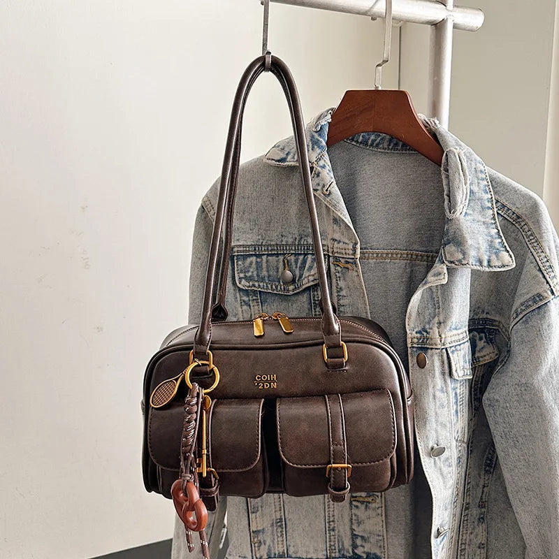 Bolso informal para el brazo, estilo retro, bolso Boston Pillow, bolso versátil de gran capacidad para el día a día, bandolera, nuevo modelo, tendencia urbana, PU Ma...