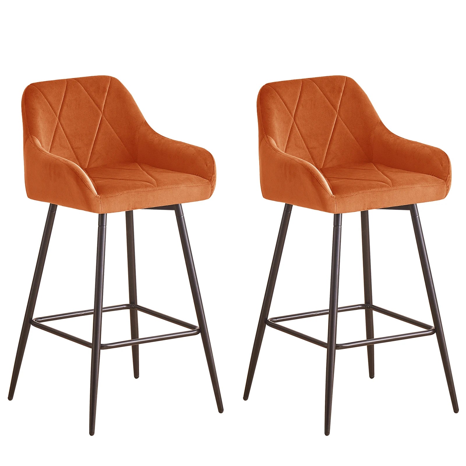 JYMTOM Juego de 2/4 piezas de taburetes de bar, taburetes de mostrador, taburetes de bistró, sillas de bar tapizadas en terciopelo/PU con reposabrazos, taburete moderno con metal negro