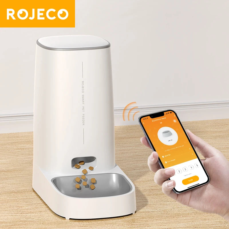 ROJECO Comedero automático para gatos, dispensador de comida para gatos inteligente con WiFi, control remoto, alimentador automático para comida seca para gatos y perros.