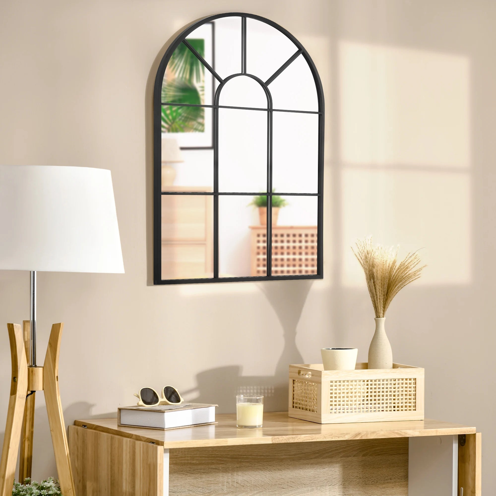 Espejo de pared decorativo Homcom de 60 x 91 cm, espejo de ventana de metal para sala de estar, dormitorio, entrada, estilo moderno, negro.