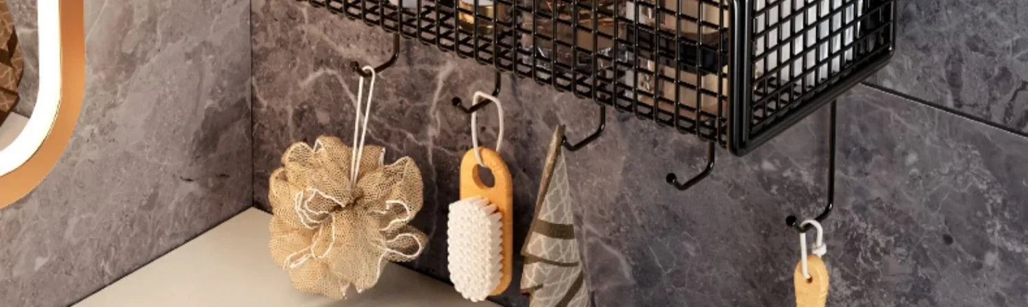 Organizador de baño multifuncional para artículos de aseo, estante de baño sin perforaciones, estante de almacenamiento de pared para baño y cocina.