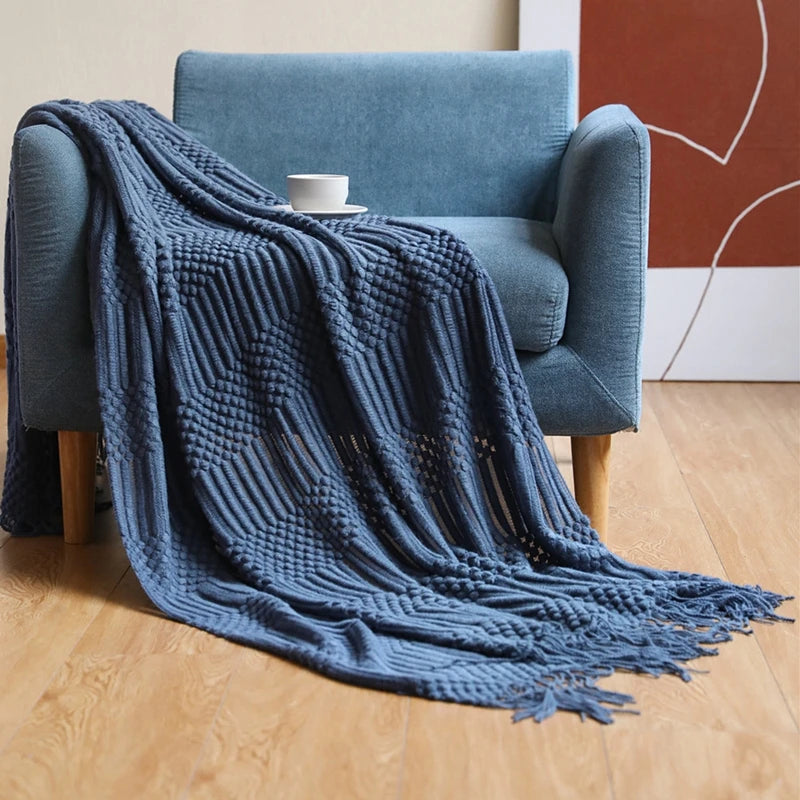 Manta tejida color caqui con borlas, gruesa, de estilo vintage, lujosa, estilo granja, cubrecama extragrande, manta para sofá