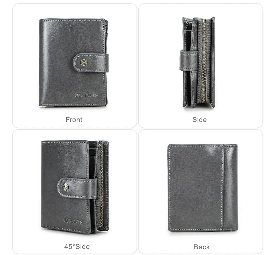 Carteras de cuero genuino Contact'S para mujer y hombre, cartera corta pequeña con bloqueo RFID, tarjetero, monedero rojo para mujer