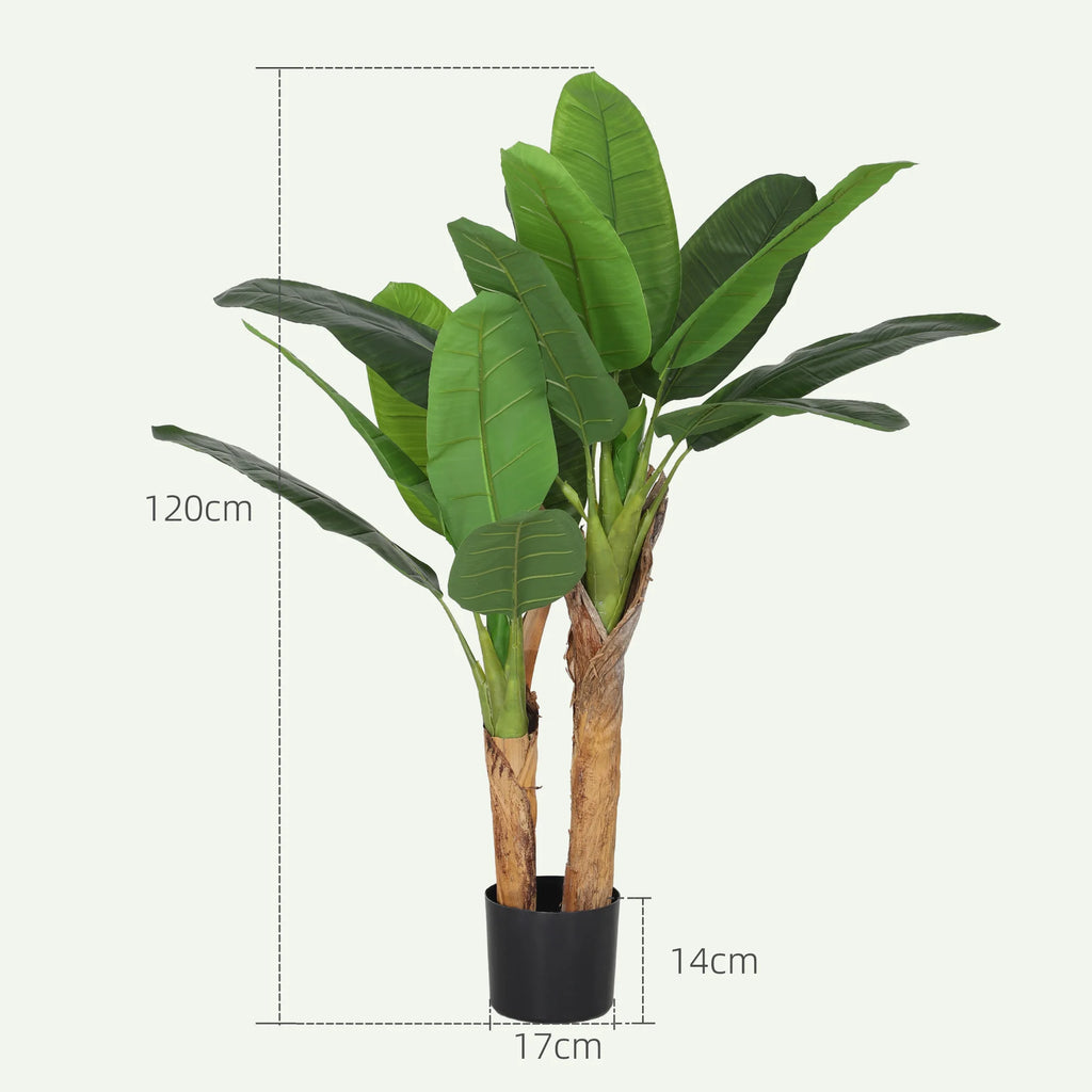 Árbol de plátano artificial Homcom de Ø17 x 120 cm con maceta y 15 hojas verdes.