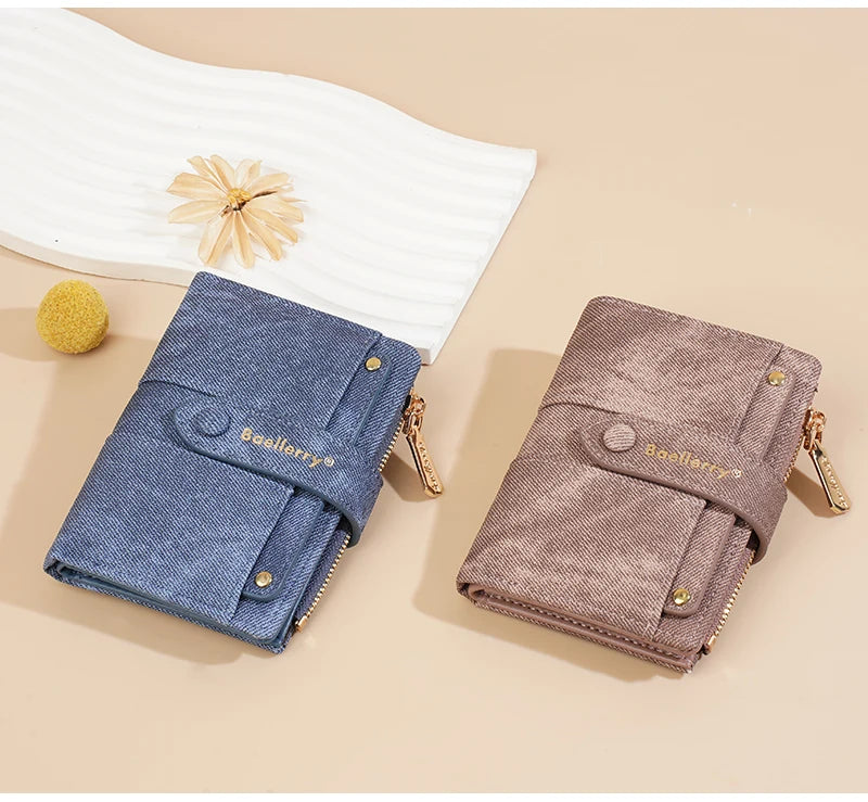 Carteras cortas de mujer Baellerry New Fashion con cremallera, monederos de alta calidad, monedero para mujer con clip para tarjetas desmontable.