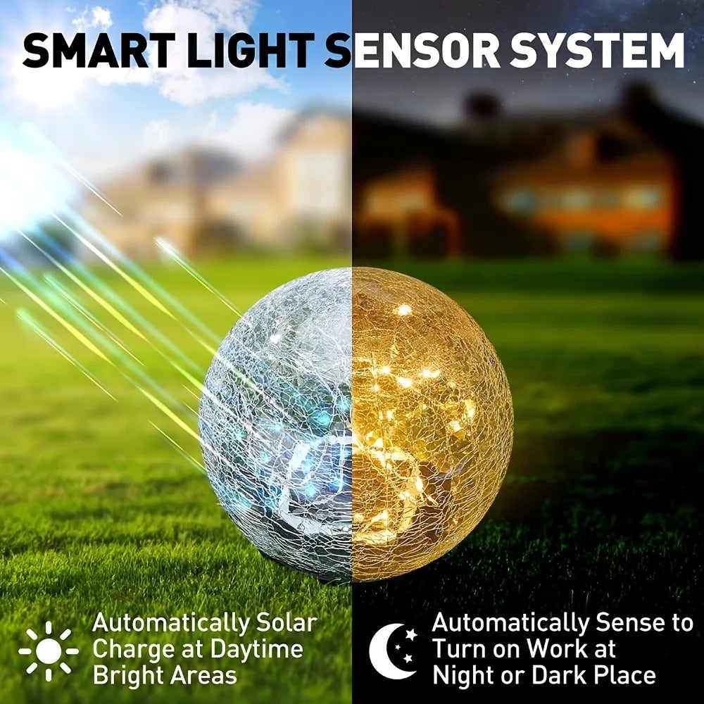 Globos solares de cristal agrietado - Luces esféricas impermeables para exteriores, ideales para la decoración de patios y jardines.