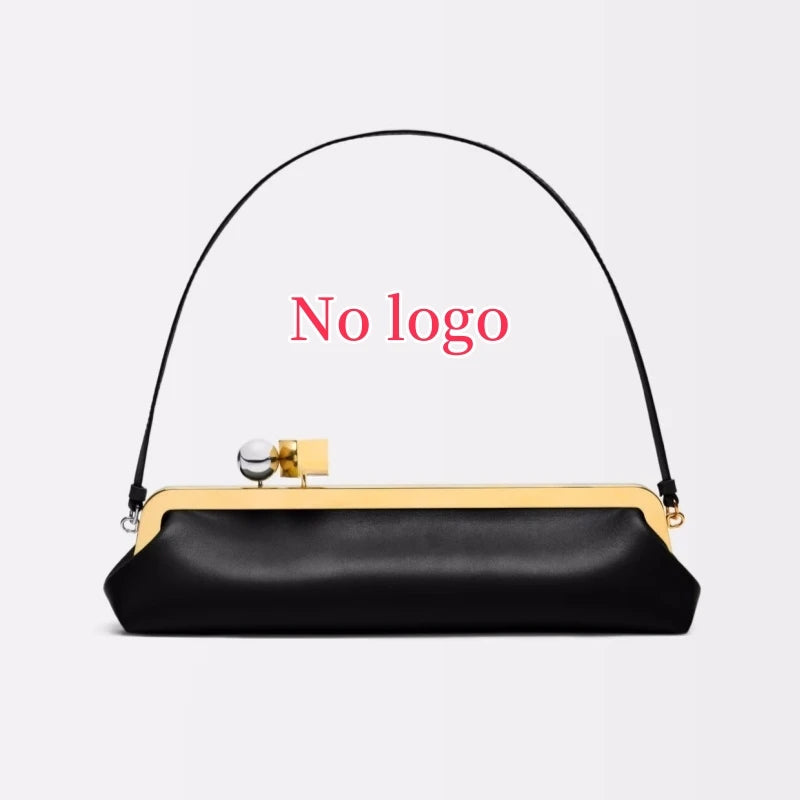 Bolso de mano largo con correa de hombro extraíble, bolso baguette de moda para mujer, bolso de mano de lujo de diseñador con clip para mujer.