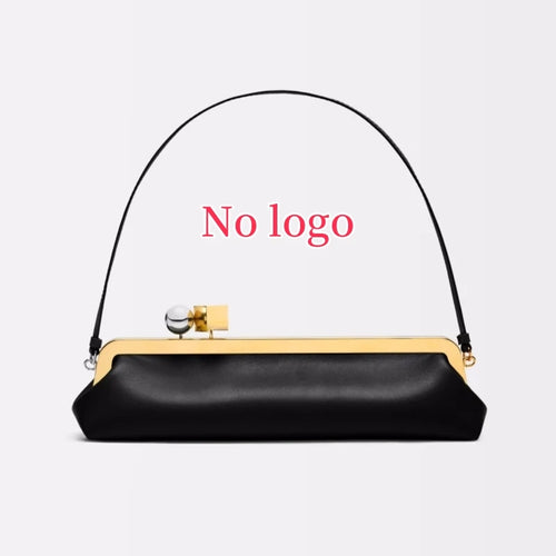 Bolso de mano largo con correa de hombro extraíble, bolso baguette de moda para mujer, bolso de mano de lujo de diseñador con clip para mujer.