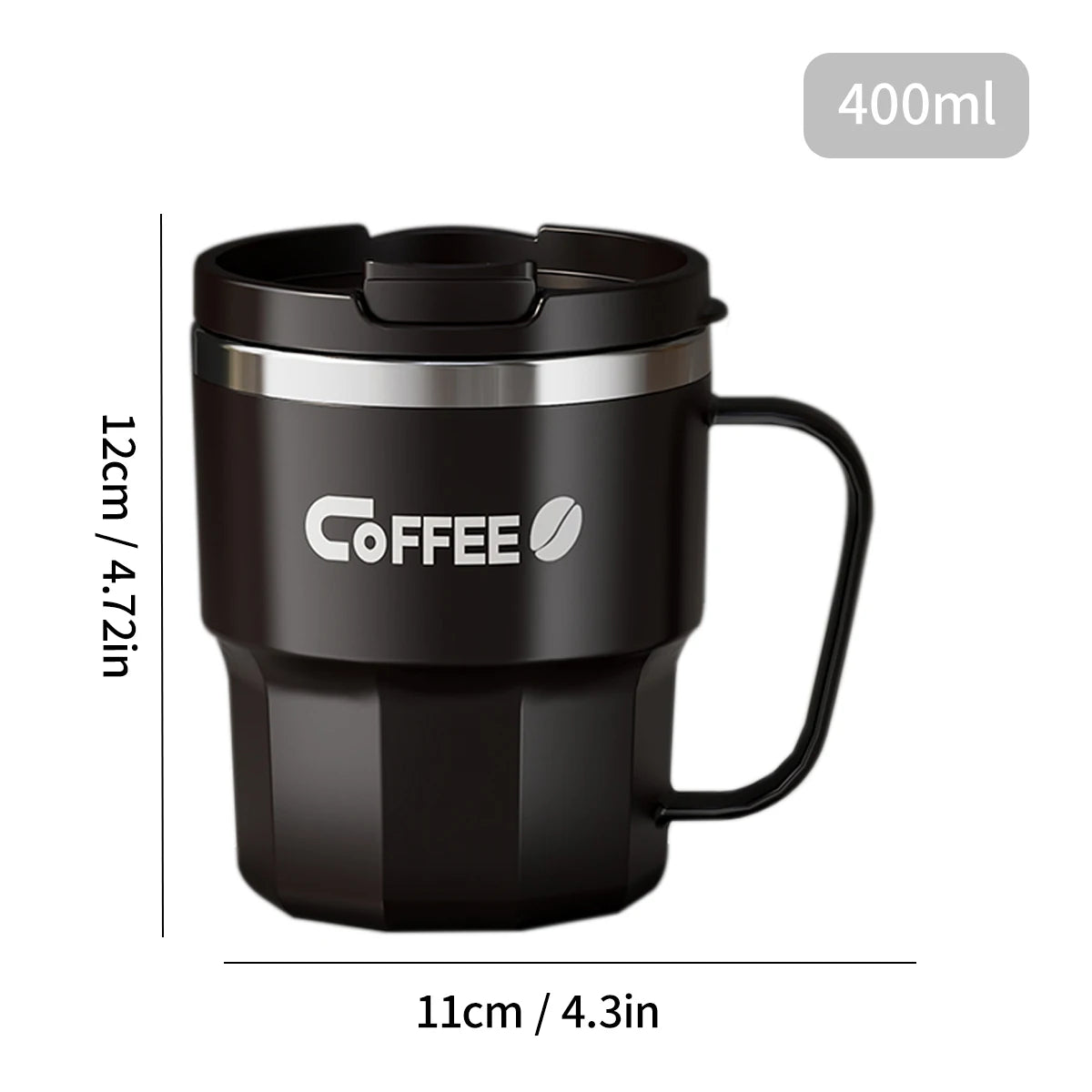 Taza de café WORTHBUY con tapa y asa, de acero inoxidable 304, para té, leche y café, con doble pared aislante y protección anti-quemaduras.