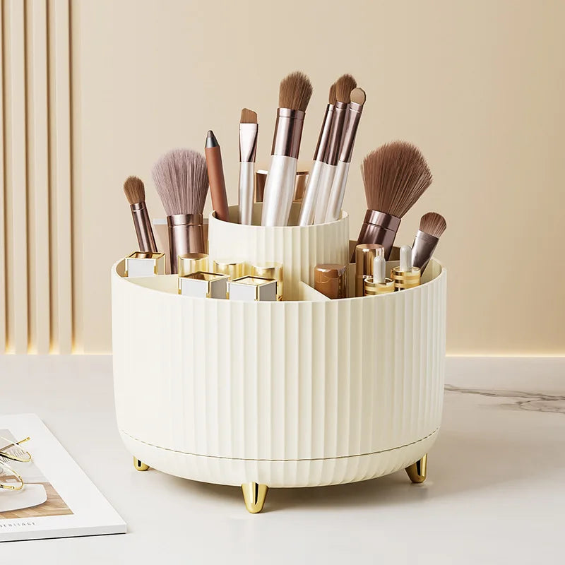 Caja organizadora de maquillaje giratoria de 360° para escritorio, de gran capacidad, para baño, portátil, para lápiz labial, brochas de maquillaje y bolígrafos.