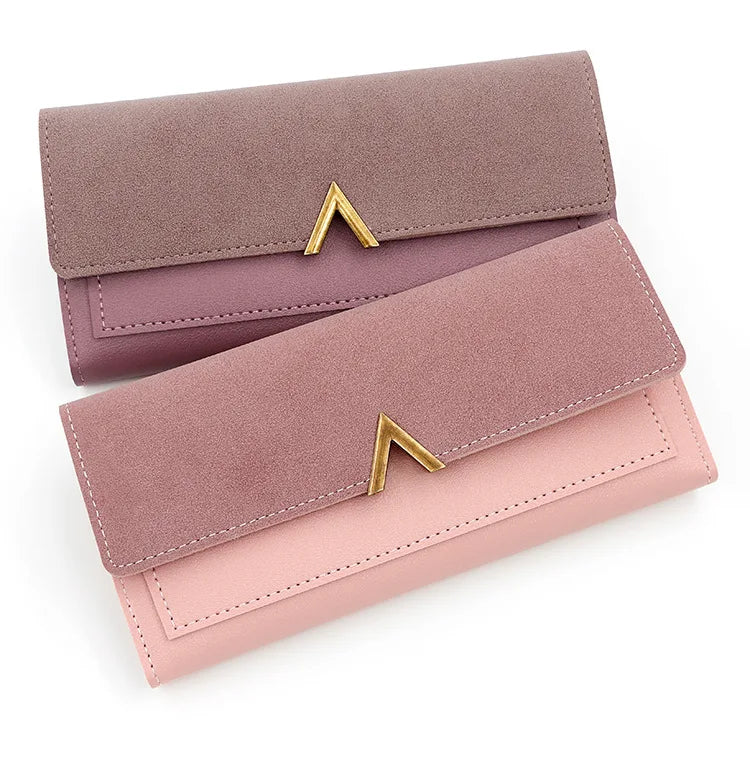 Nueva versión coreana de la cartera de mujer, cartera larga plegable en forma de V con hebilla, monedero de mano y tarjetero.