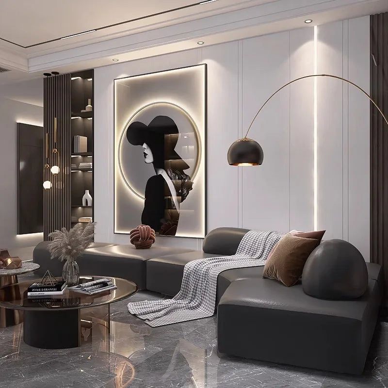 Decoración moderna minimalista para sala de estar, mural con luces LED pintadas, lujosa pintura para suelo, fondo de sofá, cuadro para colgar en la pared
