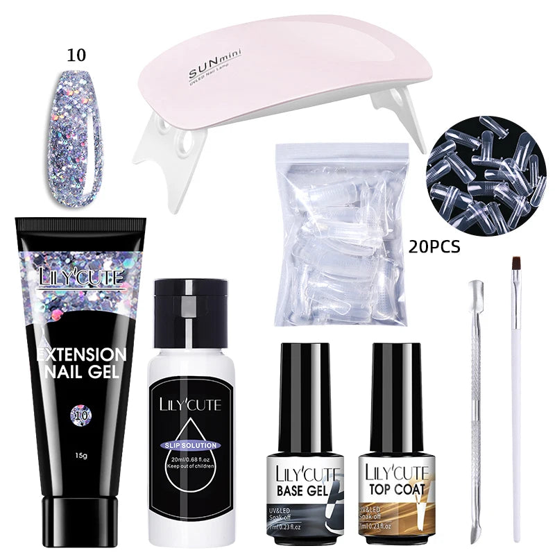 Kit de gel para extensión de uñas LILYCUTE de 15 ml, solución acrílica, esmalte en gel con lámpara para uñas para una rápida extensión, gel UV para uñas.