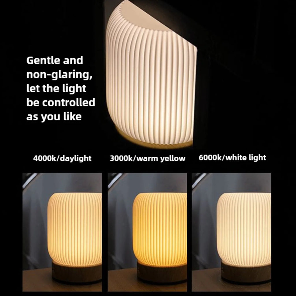 Lámpara de noche táctil con textura de madera, lámpara de mesa, lámpara de mesita de noche inalámbrica portátil con textura de madera y carga.