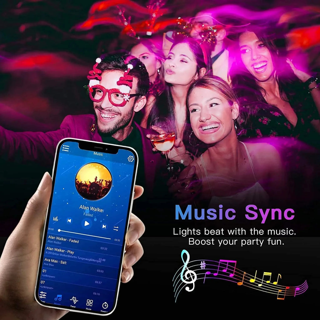 Tiras de luces LED Bluetooth inteligentes SMD 5050 con control remoto por aplicación, cinta flexible de diodos, lámpara de cinta, retroiluminación para TV, sala de juegos y decoración del hogar.