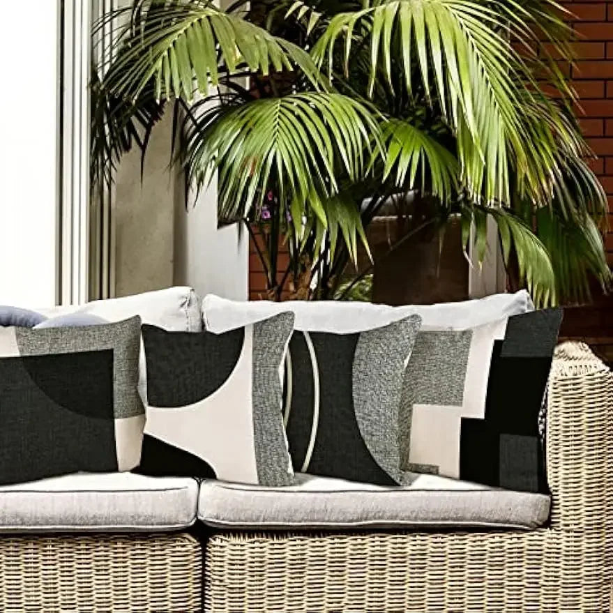 Funda de almohada negra con estampado geométrico para decoración del hogar, adecuada para sofá de oficina, sala de estar, jardín o coche.