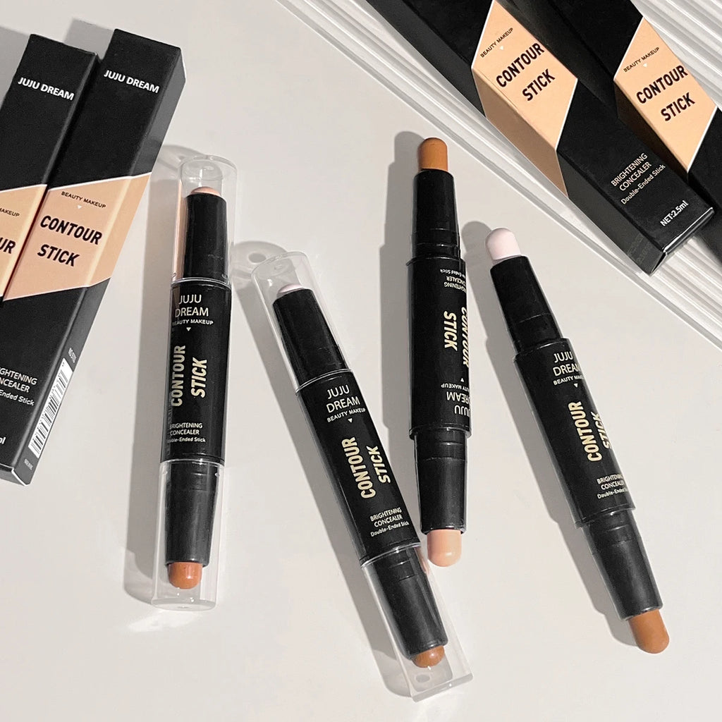 Barra de contorno de doble punta, base de maquillaje facial, corrector, ojeras de larga duración, corrector de contorno, maquillaje