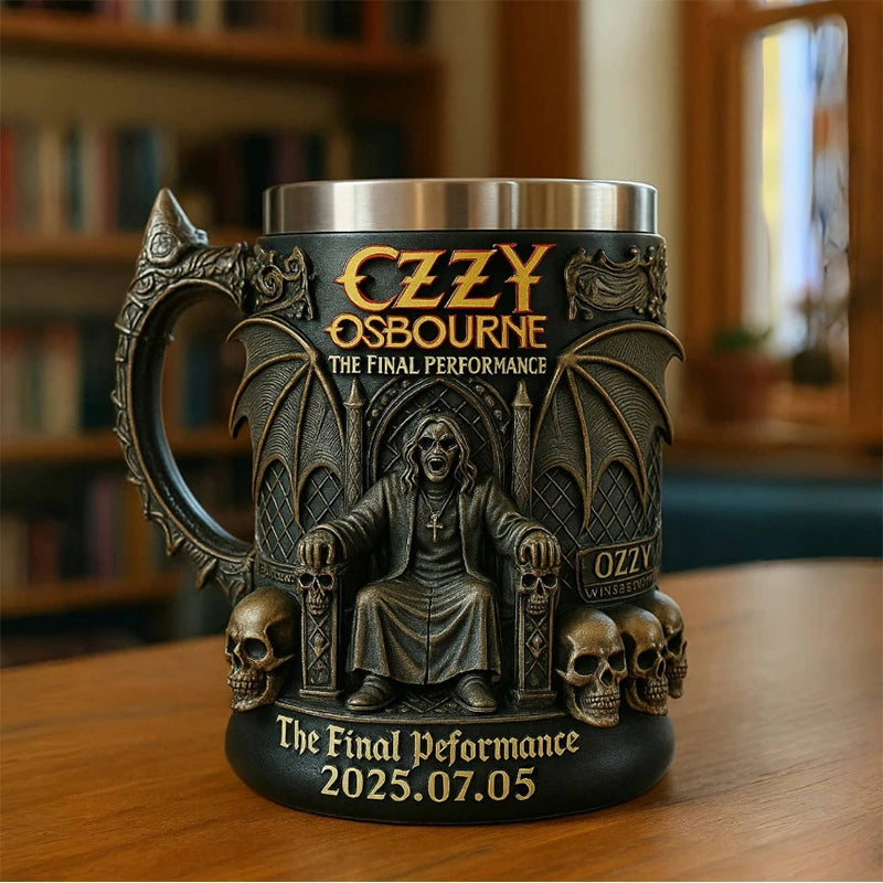 Taza conmemorativa de Halloween 3D de Ozzy Osbourne, taza de acero inoxidable con calavera, taza de agua, taza de cerveza, taza de café, utensilios para beber.