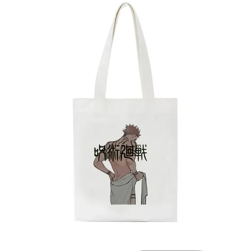 Bolso de mujer Jujutsu Kaisen, bolso de lona, bolso de hombro de anime japonés para mujer Ins Harajuku, bolso de compras vintage de dibujos animados de gran capacidad.