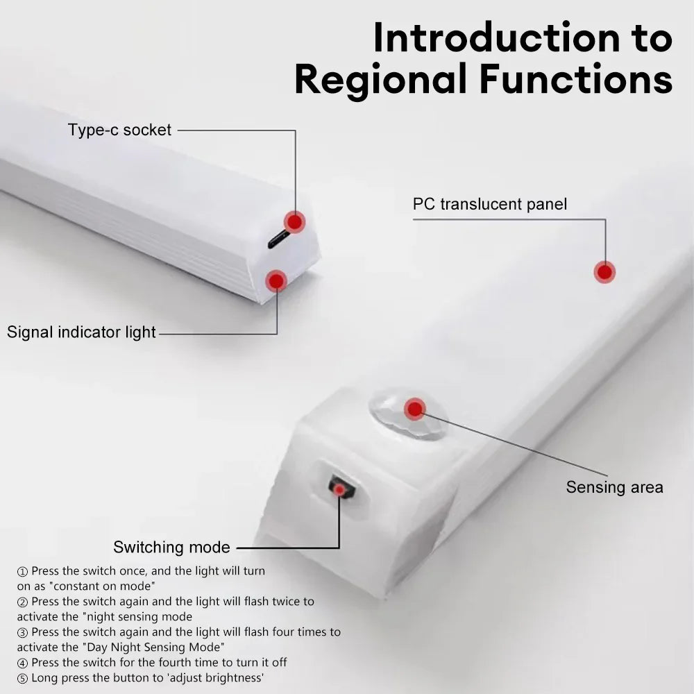 Luz LED con sensor de movimiento, luz nocturna LED inalámbrica recargable tipo C, lámpara para armario, lámpara de armario, retroiluminación de escalera para cocina.
