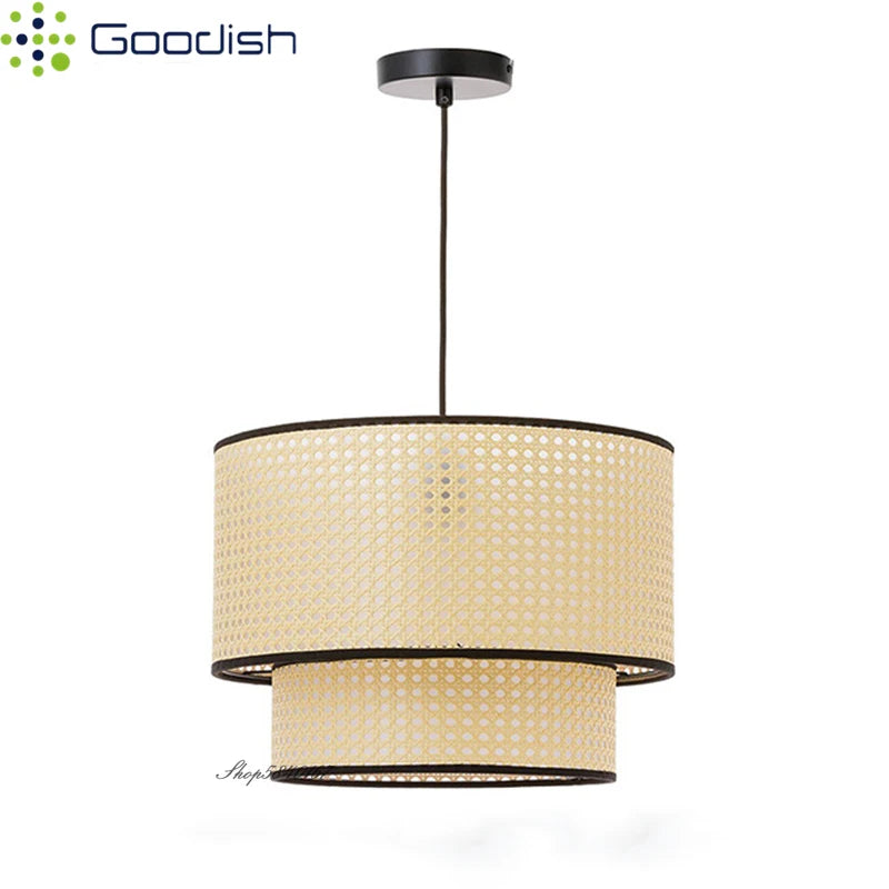 Lámpara colgante LED de ratán y mimbre Wabi-sabi hecha a mano, arte nórdico, lámparas creativas tejidas a mano para la decoración de la cocina y el hogar.