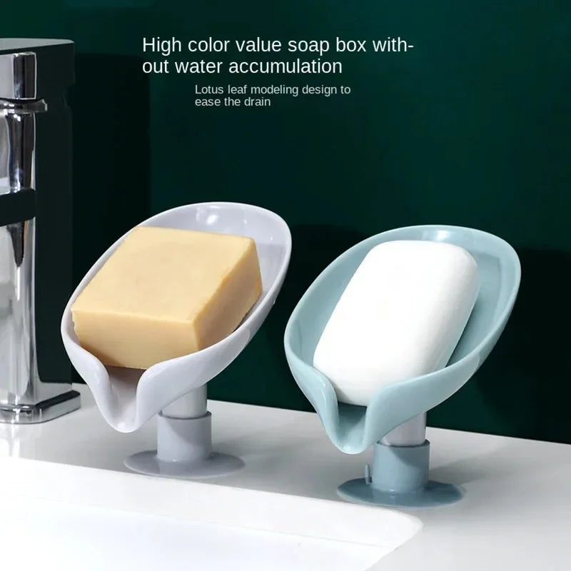 Jabonera con forma de hoja, bandeja con ventosa, escurridor para esponja de ducha, accesorios de cocina y baño.