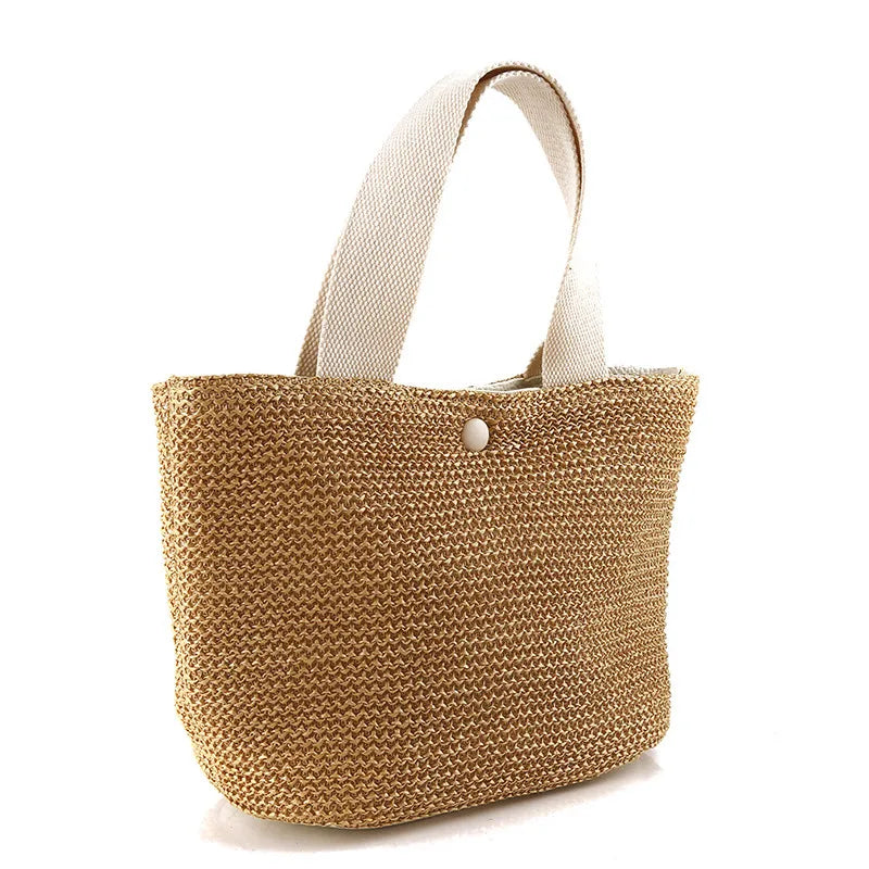 Bolso bandolera de paja playera para mujer, estilo bohemio, de verano, de ratán tejido, tipo cubo, hecho a mano.