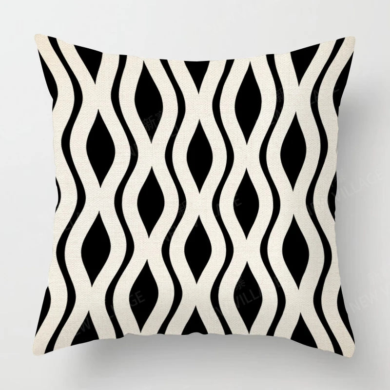 Funda de almohada de lino con estampado geométrico en blanco y negro para sofá o sofá. Decoración para el hogar. Se puede personalizar para ti. Tamaños disponibles: 40x40, 45x45, 50x50 y 60x60.