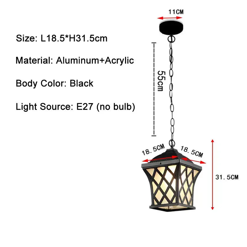 Lámpara colgante impermeable LED Retro europea, candelabro de pueblo para exteriores, luces para pasillos y balcón, luminaria colgante