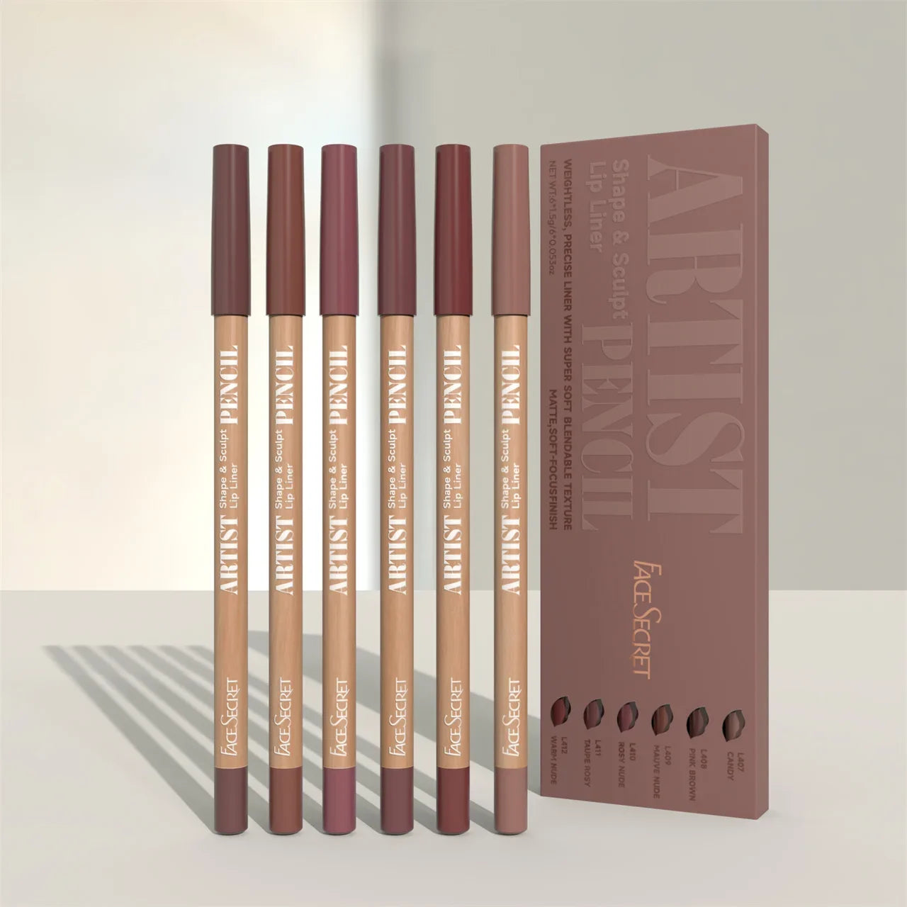 Set de 6 delineadores de labios en formato lápiz, 6 colores, resistentes al agua y al sudor, no se desvanecen fácilmente, no se adhieren a la taza, color nude.