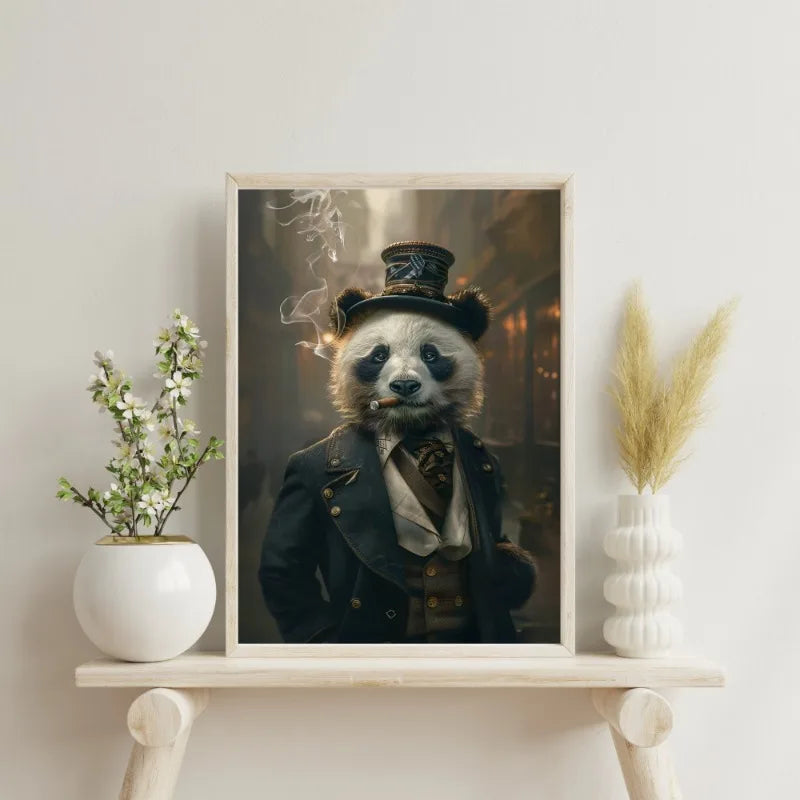 Cuadro decorativo de animales renacentistas: Oso panda caballero con atuendo victoriano. Arte mural retro con animales divertidos. Regalo ideal para la decoración del hogar.