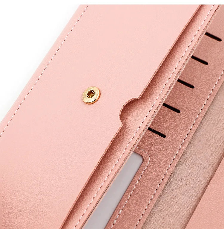 Nueva versión coreana de la cartera de mujer, cartera larga plegable en forma de V con hebilla, monedero de mano y tarjetero.