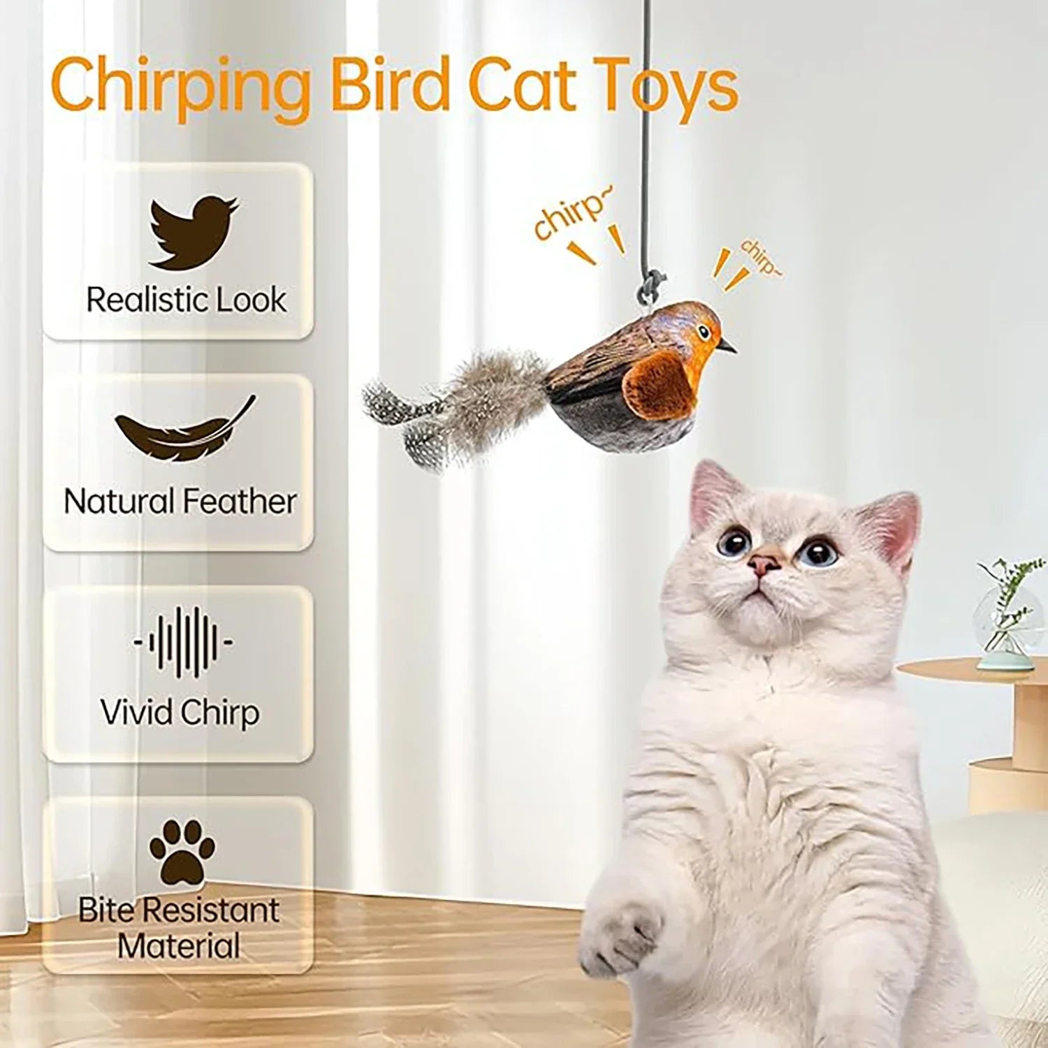Juguete interactivo de pájaros para interiores para gatos, juguete para perseguir y provocar, juguete con sonido de hierba gatera, juguete divertido para gatos, juguete colgante de pared con forma de pájaros.