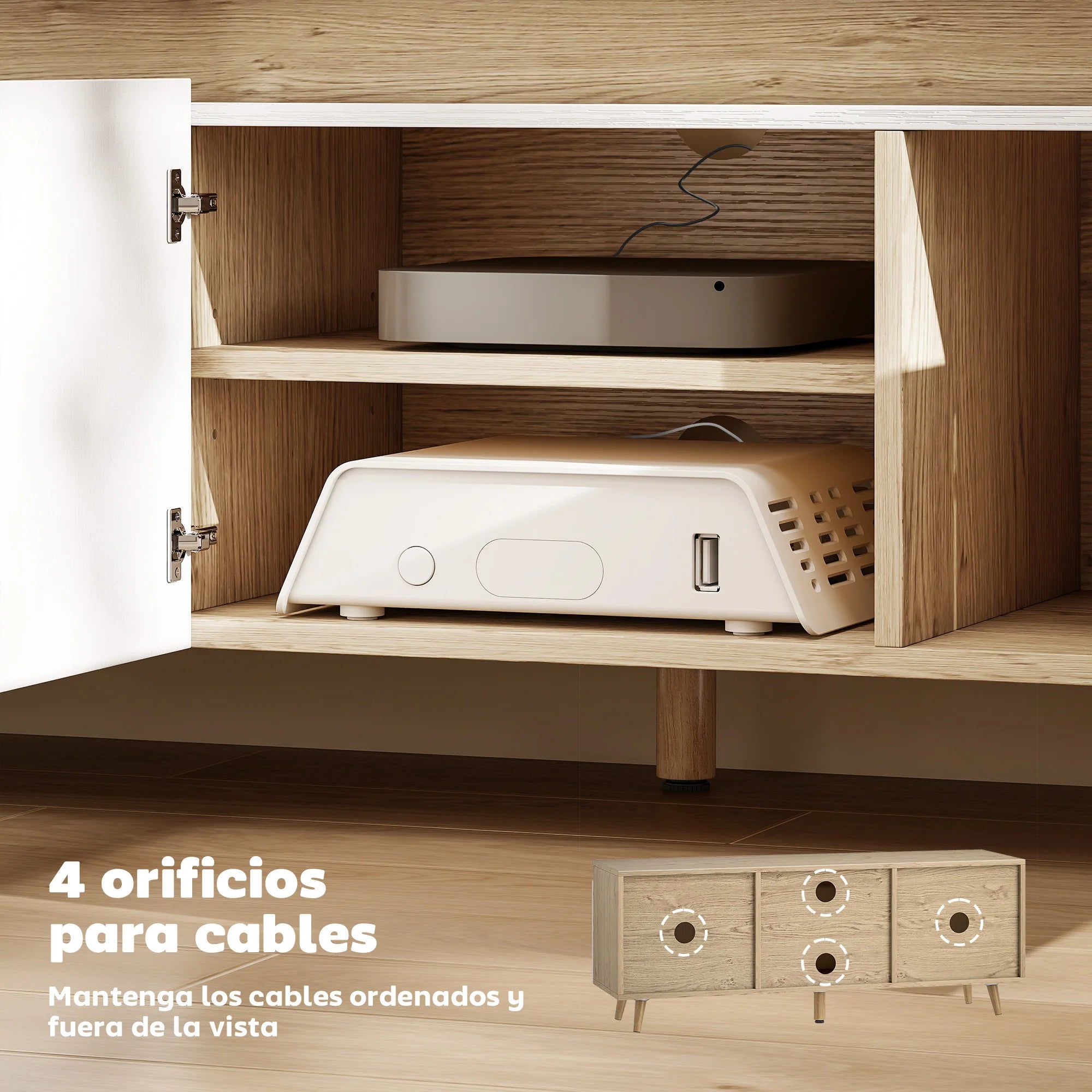 HOMCOM Mesa de TV para Salón con 3 Puertas para Televisión de 55 Pulgadas Estilo Moderno 120x35x45,5 cm Roble y Blanco