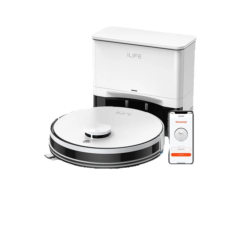 ILIFE A30 PRO, aspiradora y fregona robot con potencia de succión de 5000 Pa, vaciado automático, capacidad para 60 días, control por aplicación/mando a distancia, autonomía de 180 minutos.