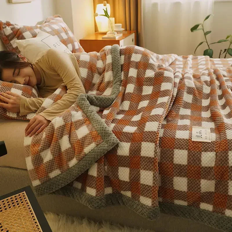 Manta de punto suave de hilo de chenilla, lavable a máquina, hecha a mano con ganchillo, ideal para sofá o cama.