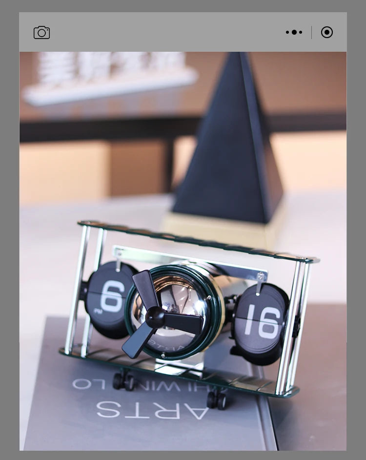 Reloj de escritorio mecánico con diseño de avión retro, temporizador electrónico automático vintage, adorno para el hogar