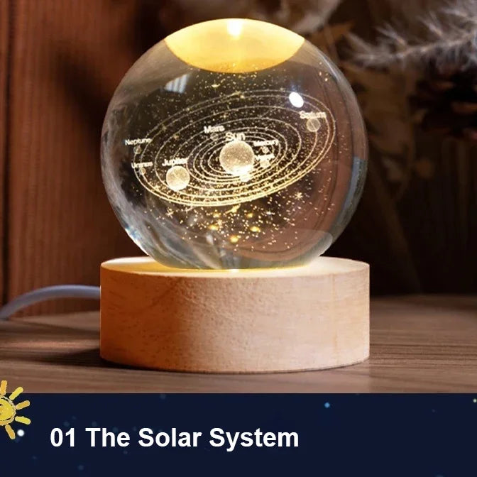 Lámpara de bola de cristal 3D con proyecciones de galaxias y planetas, luz nocturna LED USB para crear un ambiente acogedor en el hogar, decoración navideña.