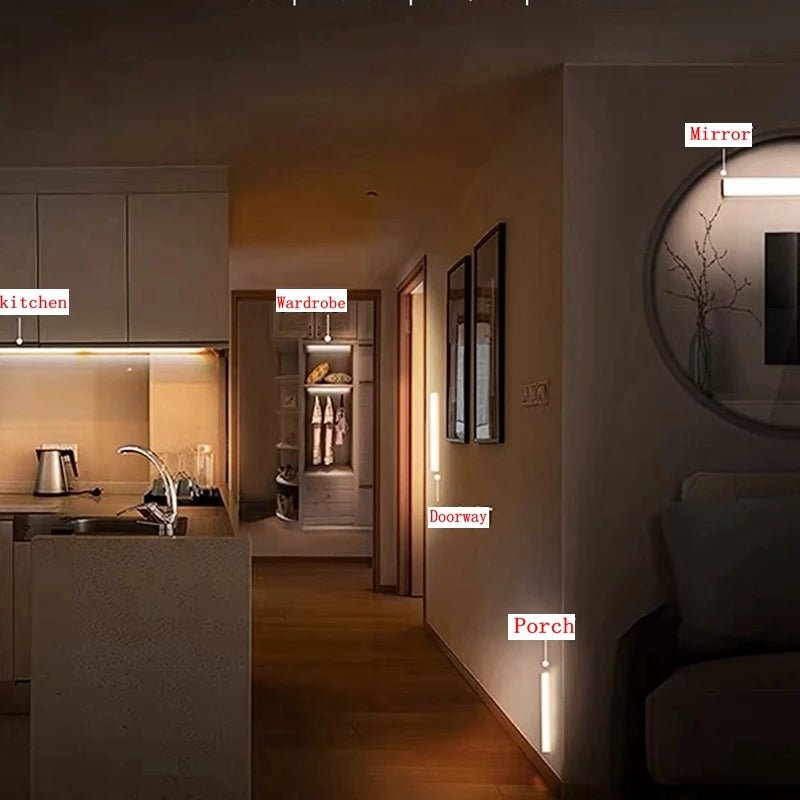 Luz con sensor de movimiento, luz nocturna LED inalámbrica, luz recargable tipo C, lámpara para armario, lámpara de armario, retroiluminación de escalera para cocina LED