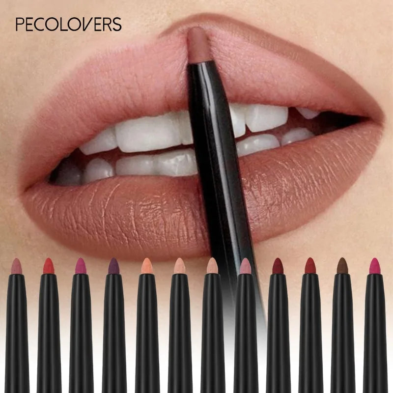 Lápiz delineador de labios mate resistente al agua, labial rojo con contorno, larga duración, no se transfiere, hidratante para labios, maquillaje, 12 colores.