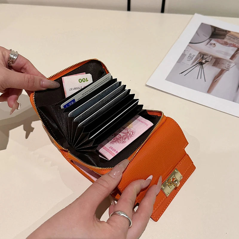 Cartera retro para mujer, gran capacidad, múltiples ranuras para tarjetas, comercio exterior, multifuncional, plegable en tres partes.