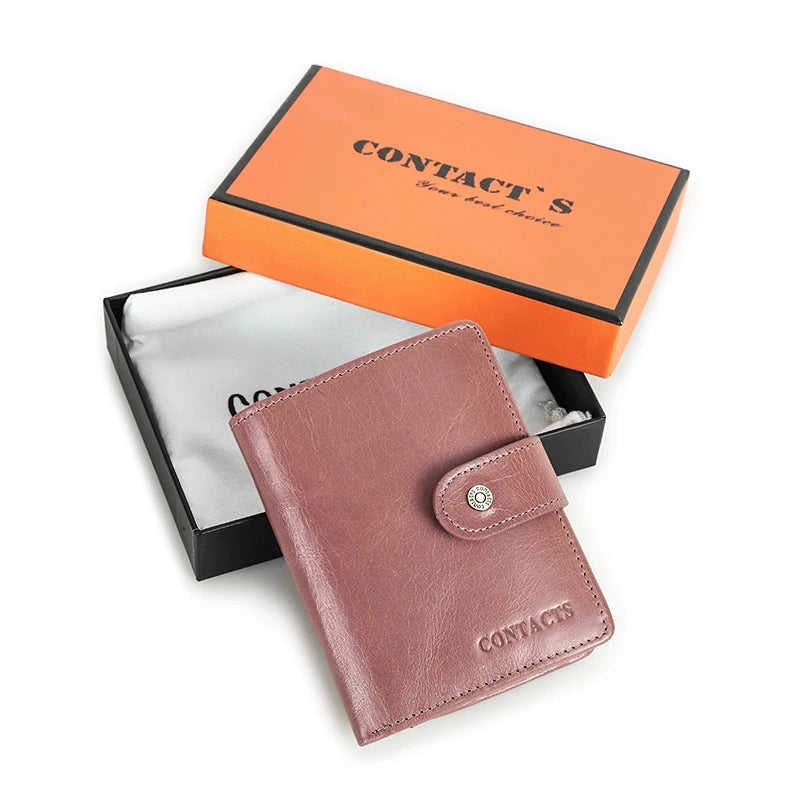 Carteras de cuero genuino Contact'S para mujer y hombre, cartera corta pequeña con bloqueo RFID, tarjetero, monedero rojo para mujer