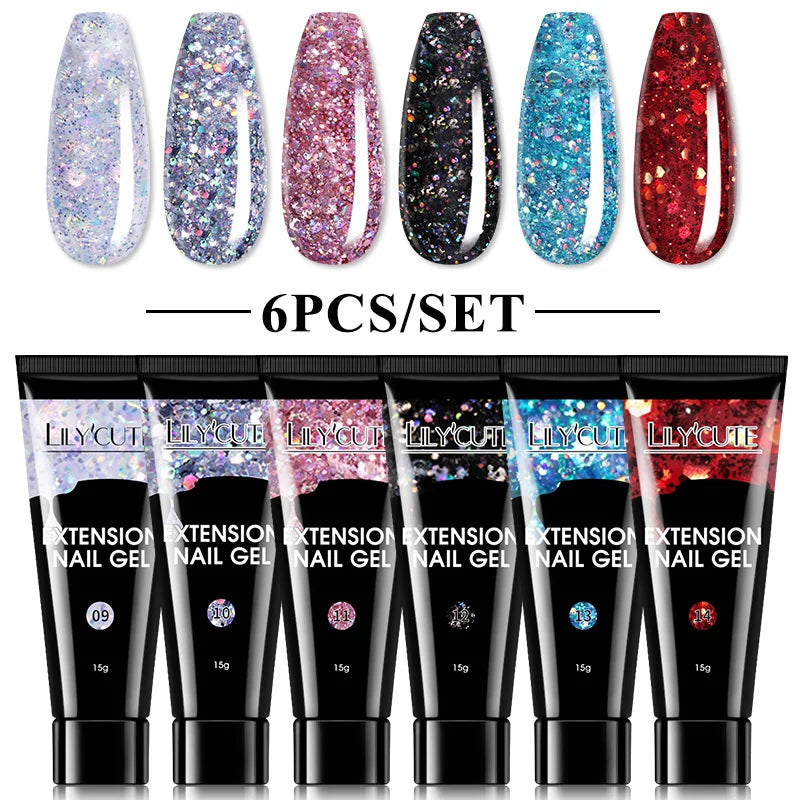 Kit de gel para extensión de uñas LILYCUTE de 15 ml, gel UV, acrílico, blanco, transparente, rosa, esmalte de uñas, lámpara LED, set de manicura para decoración de uñas.