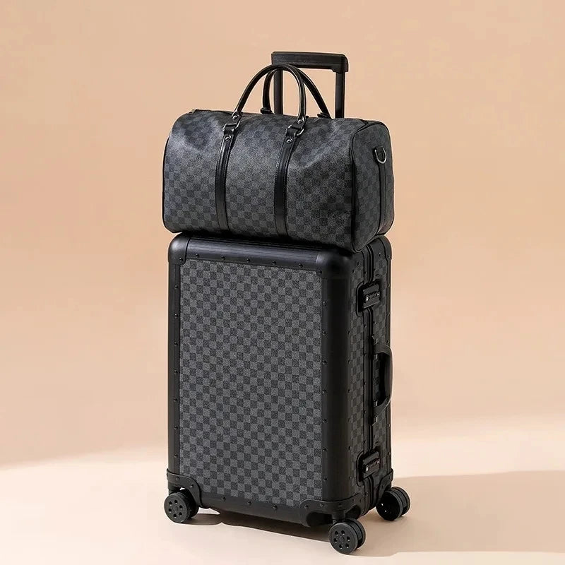 Maleta de negocios de aleación de aluminio y magnesio de 20 pulgadas, apta para viajes y con ruedas universales.