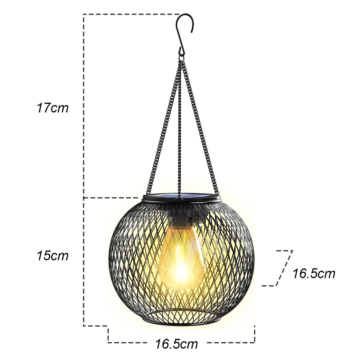 Linterna solar exterior impermeable con luz LED, lámparas de jardín de 3000k con sensor de luz diurna y cadena duradera para exteriores. Carcasa metálica hueca.