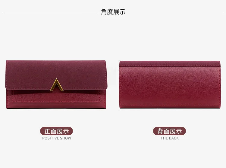 Nueva versión coreana de la cartera de mujer, cartera larga plegable en forma de V con hebilla, monedero de mano y tarjetero.