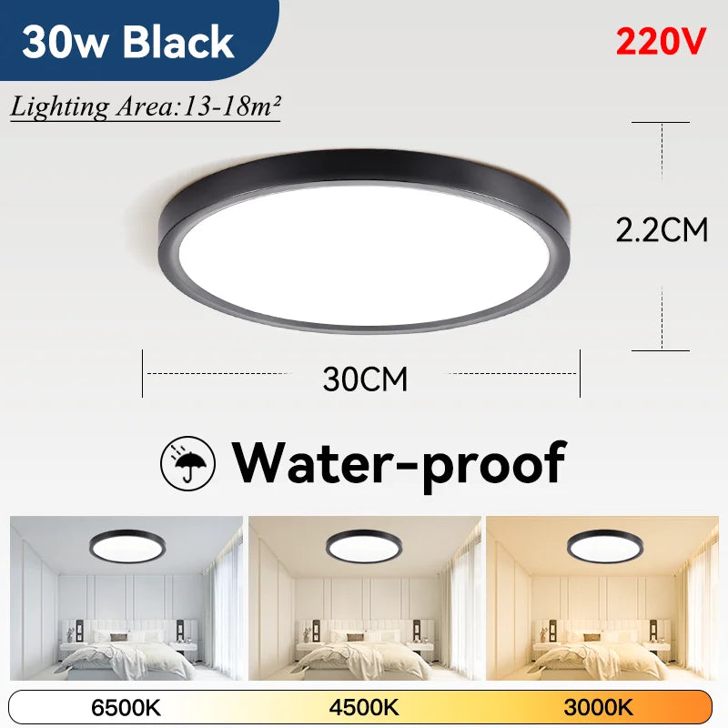 Lámpara de techo LED ultrafina de 2,2 cm, resistente al agua, 3 colores, con acabado de madera, para baño, dormitorio, sala de estar y hogar.