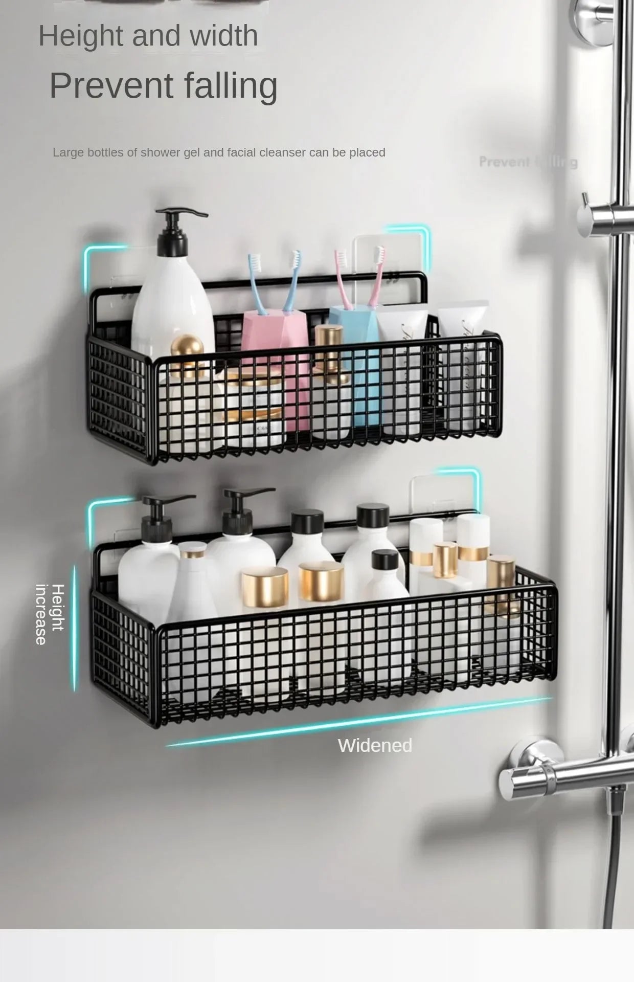 Organizador de baño multifuncional para artículos de aseo, estante de baño sin perforaciones, estante de almacenamiento de pared para baño y cocina.