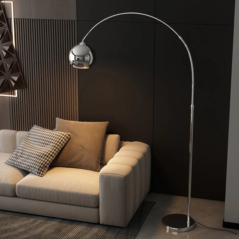 Lámpara de pie ajustable de estilo plateado para sala de estar, dormitorio, sofá, luz de pie con altura ajustable, decoración moderna minimalista.