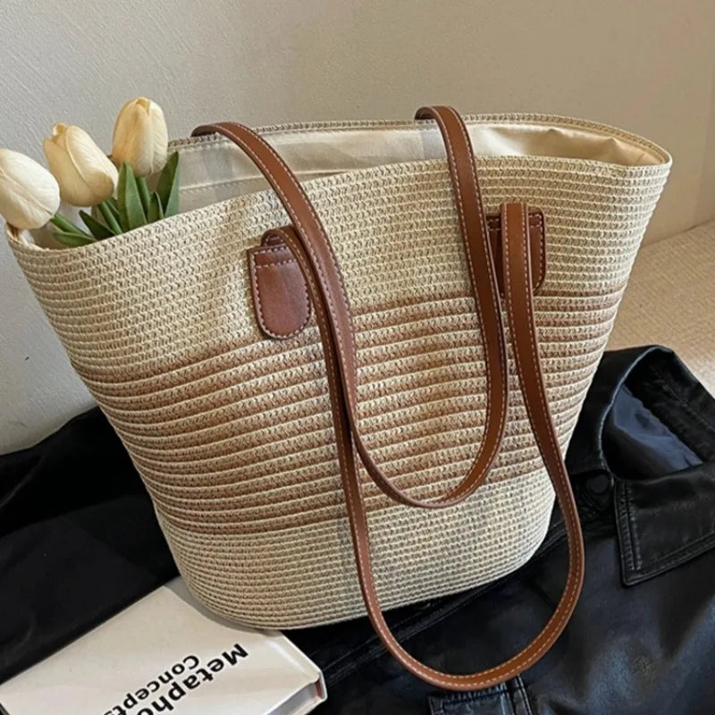 Bolso de paja para mujer, verano, Inswind 2024, nuevo, playa, costa, exteriores, viajes, vacaciones, bolso de hombro de gran capacidad